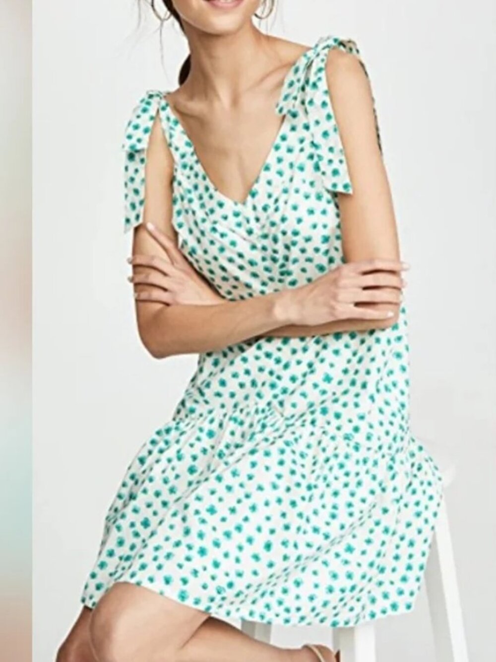 Rebecca Taylor Daisy Tie Strap Cotton Sundress Cream Combo Small